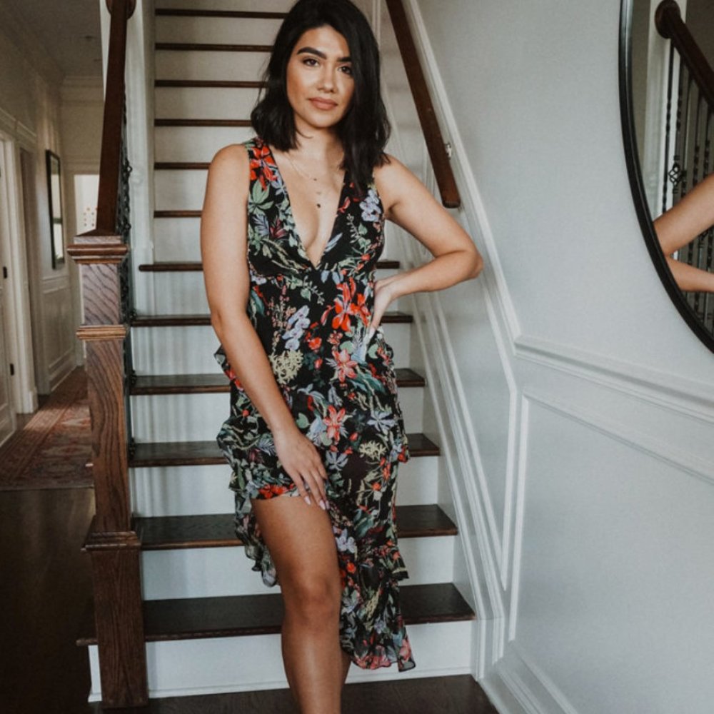 Floral Tiered Ruffle High-Low Dress